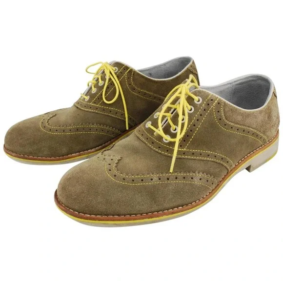 Johnston & Murphy Men's Taupe Suede Sheepskin Brogue Wingtip Oxfords - Picture 1 of 9